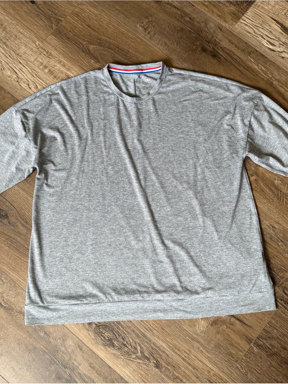 Fourlaps Heather Gray Crewneck Tee with Red-White-Blue Neck Tape